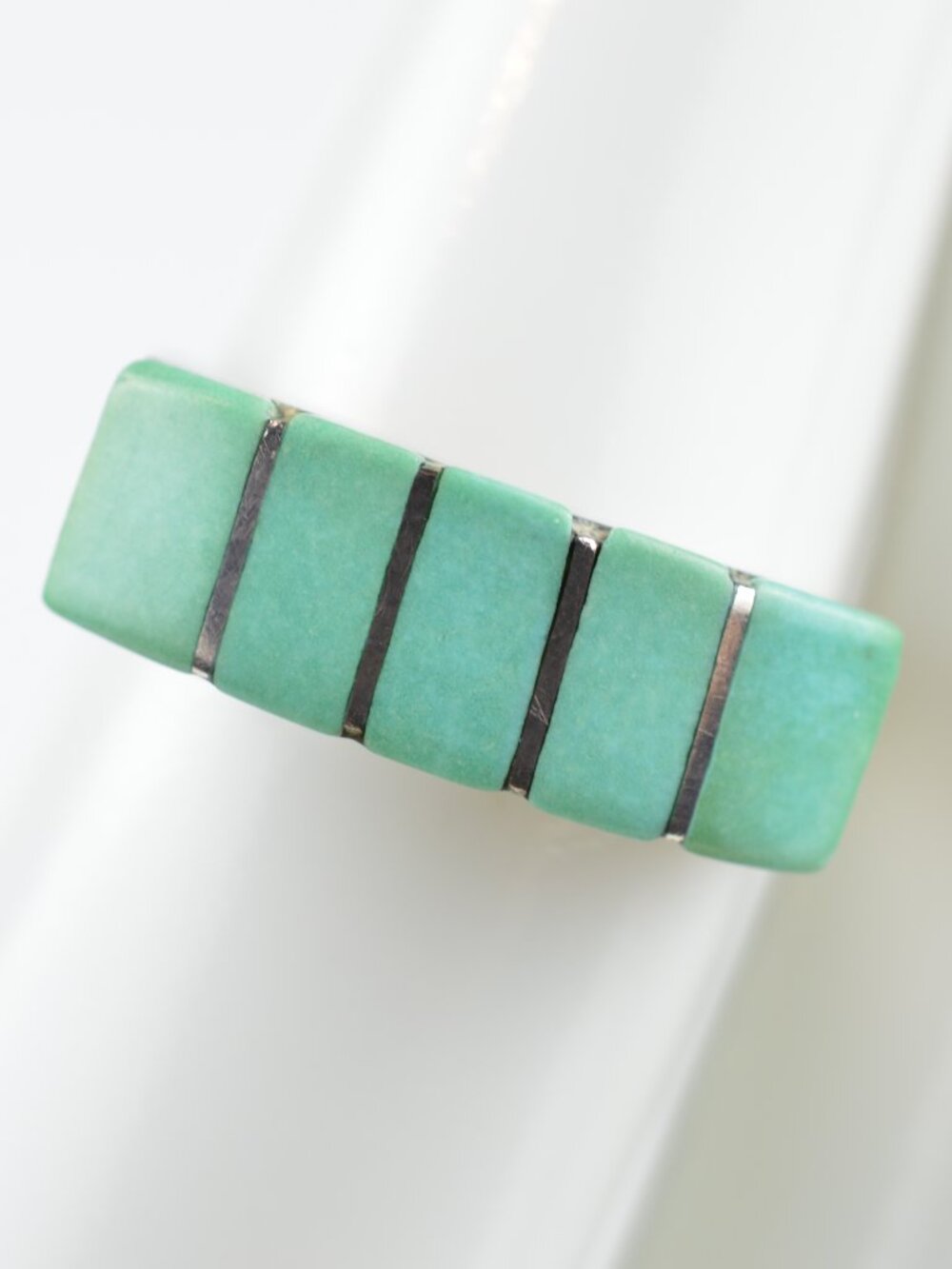 VTG Native American Sterling Silver Carico Lake Green Turquoise Inlay Ring Sz 6